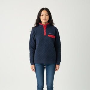 Patagonia Navy and Red Quilted Sweatshirt